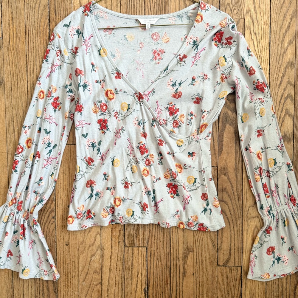 Floral Lucky Brand Wrap Top with Bell Sleeves